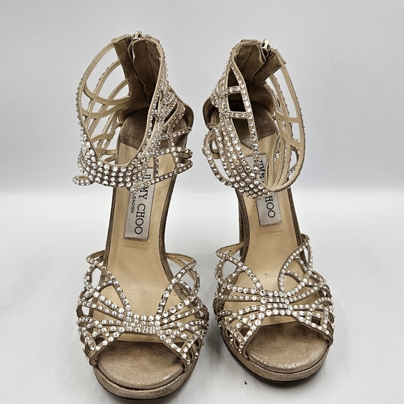 Jimmy Choo Diva Crystal Heel Shimmer Suede Box Dust Bag , Size 37 - Picture 2 of 10